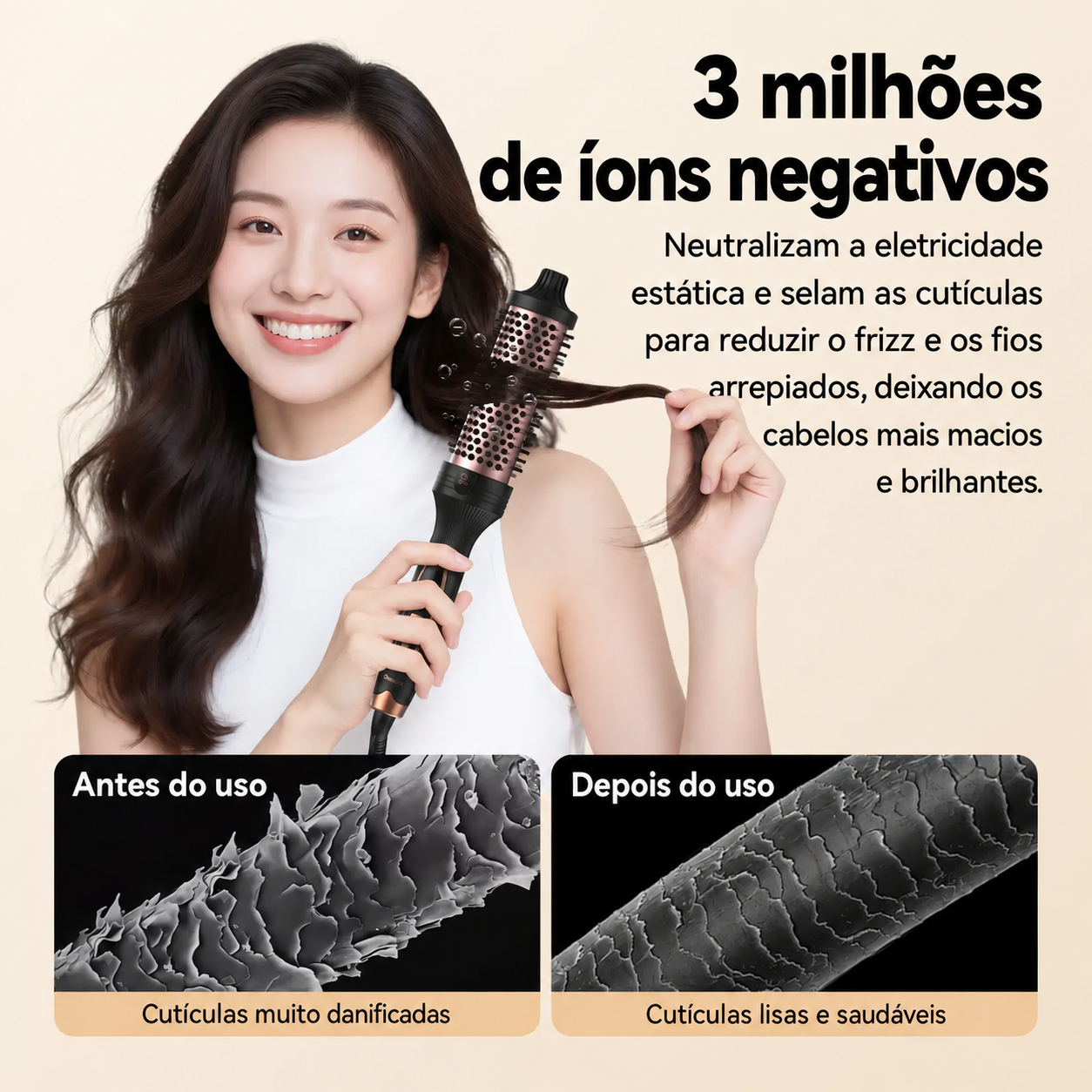 Tecnologia de íons negativos para os cabelos